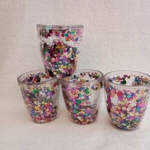 4 Tervis Insulated Tumblers Confetti Multi Colored Metallic Glitter RARE Mint